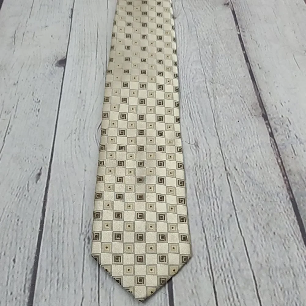 Retro Tan Neutral  Geometric Artsy Square Print Tie